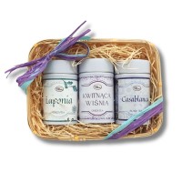 Set of 3 cans in a basket/white