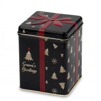 Seasons Greetings black tin