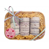 Set of 3 cans in a basket/white