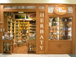 The entrance to the Time for Tea store in the Green Gallery in Pulawy.