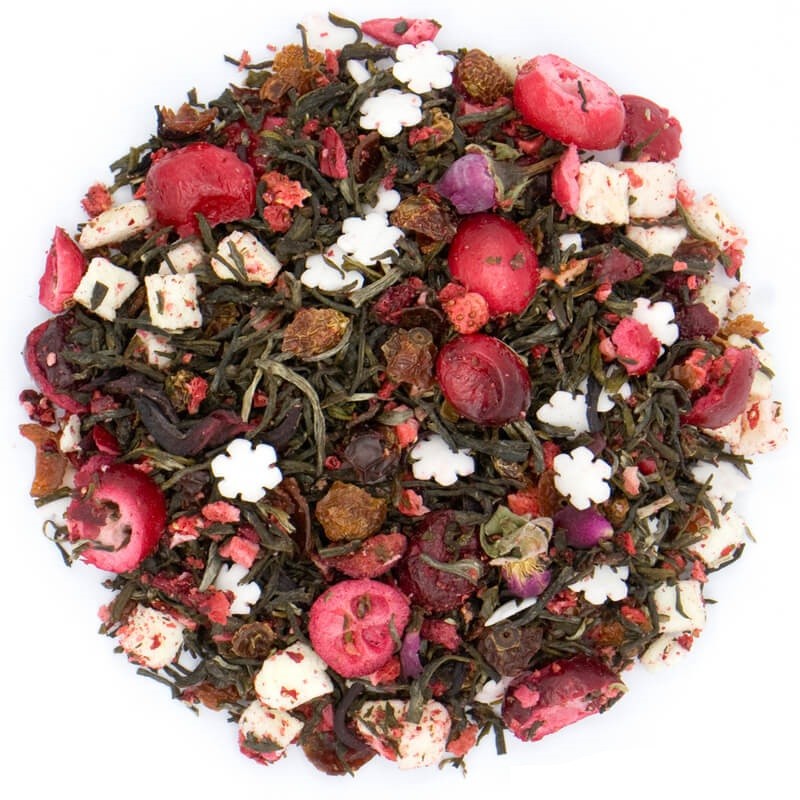 Mieszanka herbaty, owoców żurawiny, truskawki, białych gwiazdek, jabłka, płatków kwiatów