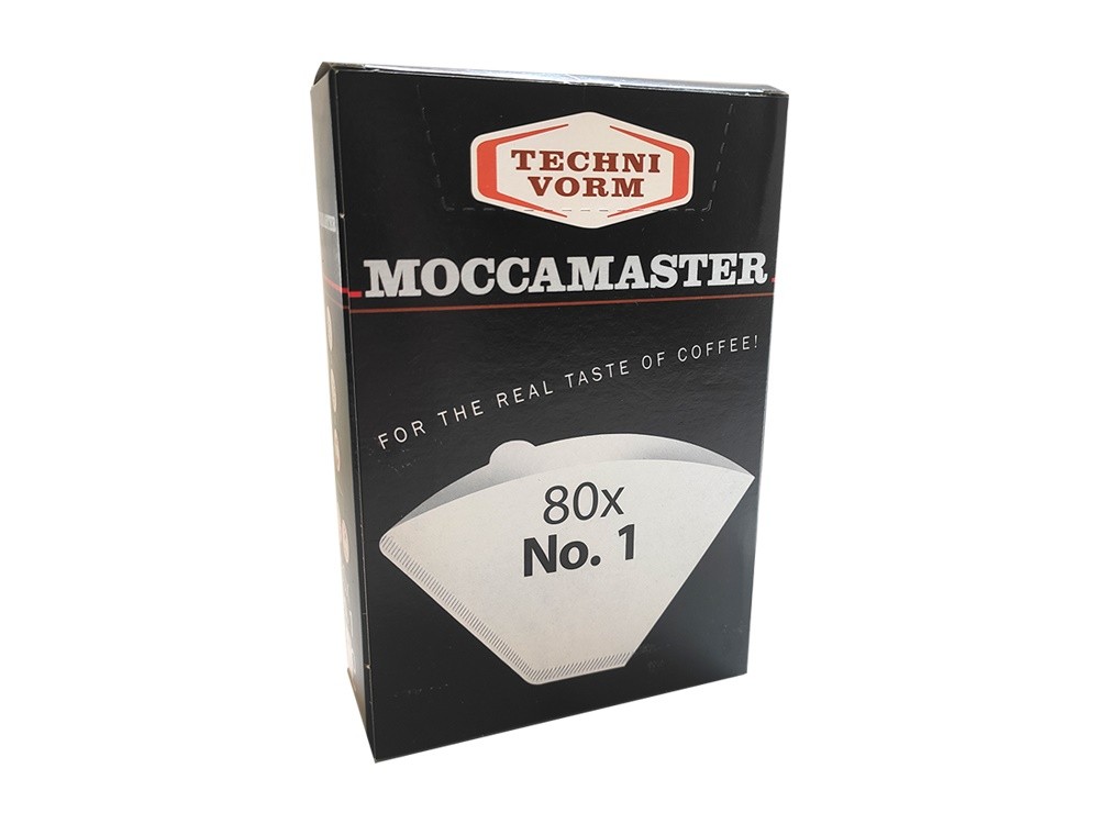 Widok z boku na czarne pudełko Techni Vorm z rysunkiem filtra do kawy