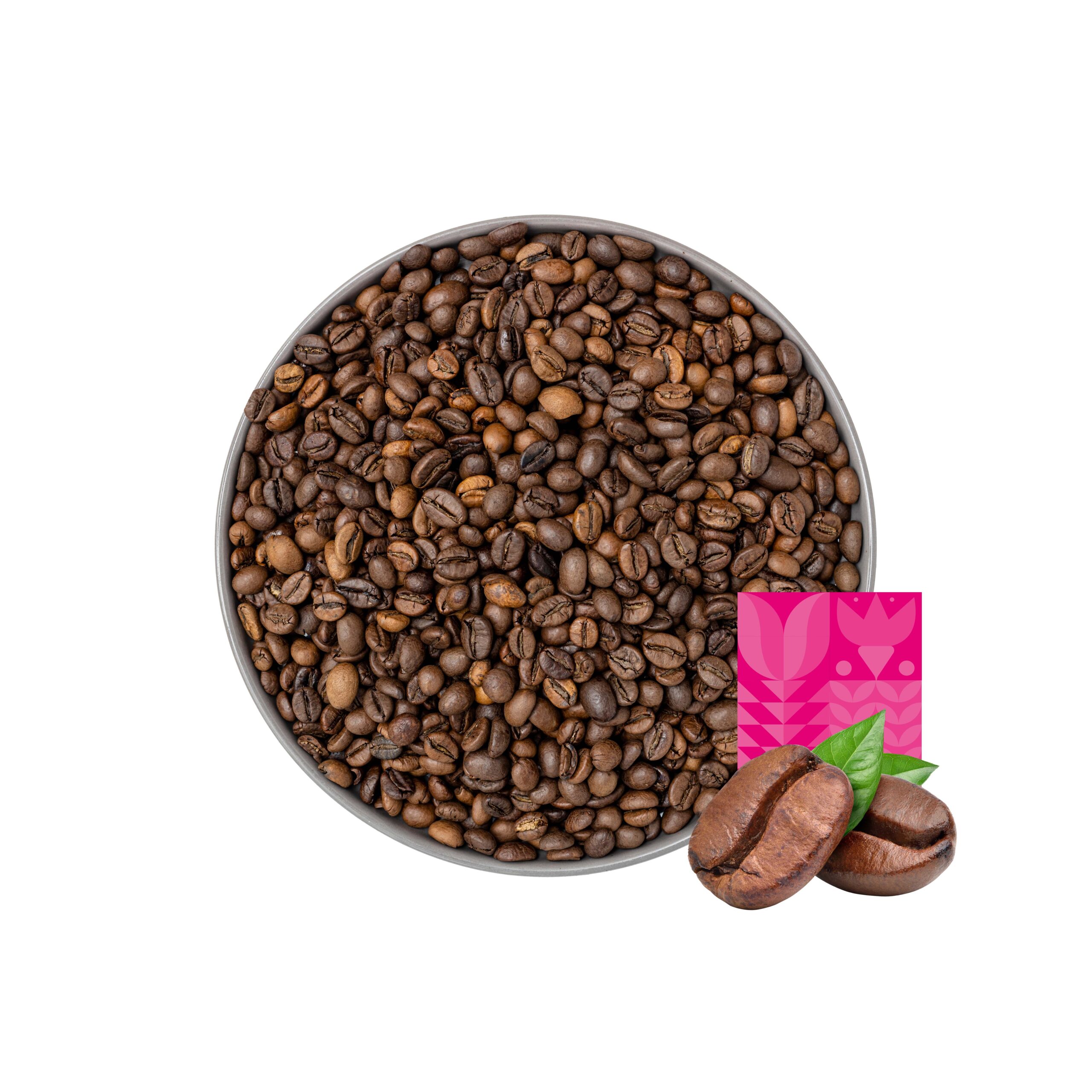 Ziarna kawy w szarym, okrągłym naczyniu