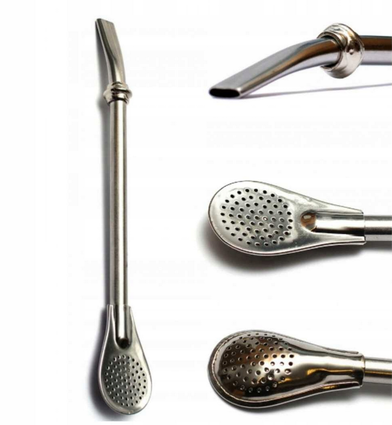 Bombilla, next to a close-up of the spoon and the bombilla ring