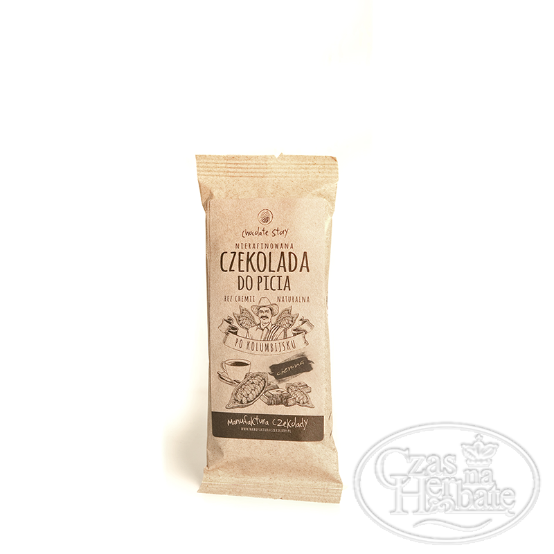 Beżowe opakowanie czekolady do picia z beżową naklejką