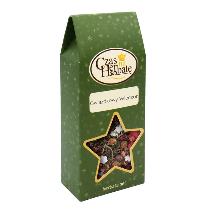 Zielone opakowanie herbaty z okienkiem w kształcie gwiazdki