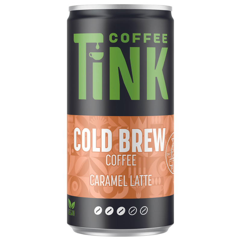 TINK Coffee Cold Brew Caramel Latte – napój kawowy cold brew o smaku karmelowym w puszce, odpowiedni dla wegan