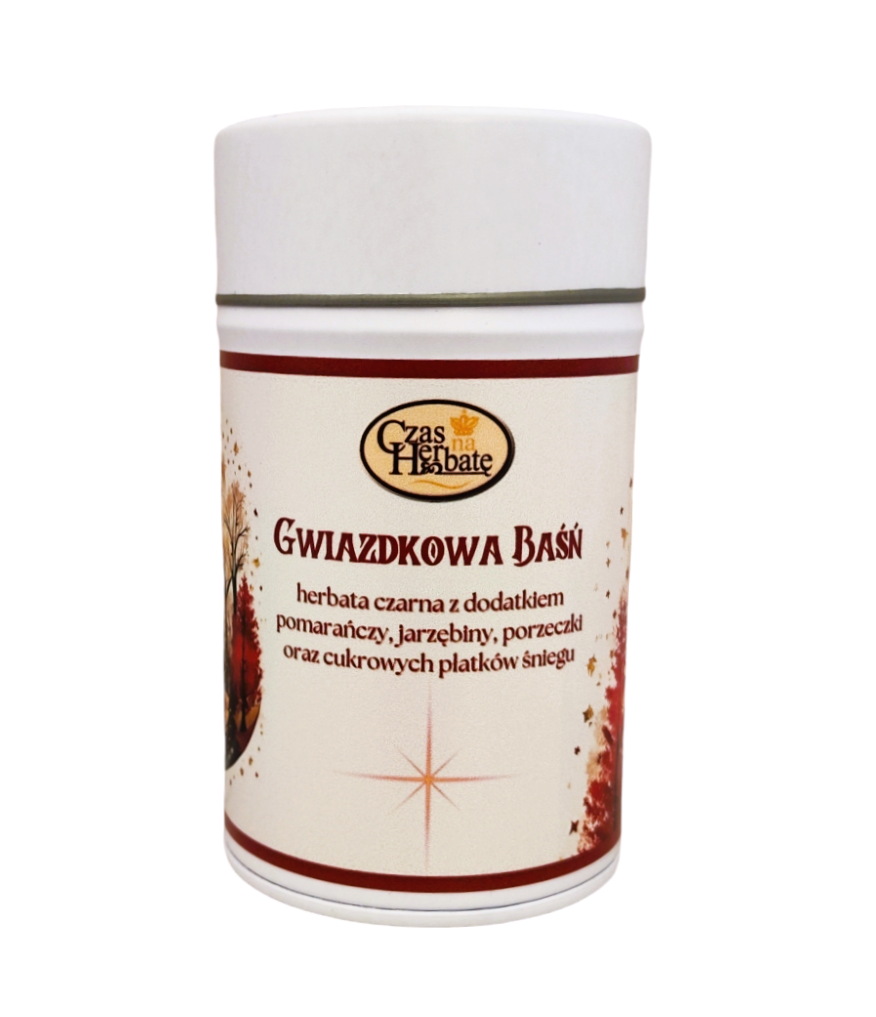 Star Fairy Tale - black tea with orange, rowan, currant and snowflakes in a decorative white tin.